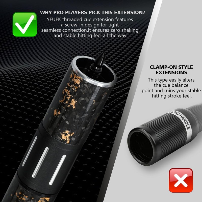 YEUEK Pool Cue Extender, Billiards Stick Extension with 3 Bumpers,