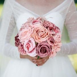 Flores artificiales rosas de seda rosa polvorientas, flores falsas para ramos de boda, centros de mesa, arreglos florales para decoración de mesa, fiesta de cumpleaños, decoración del hogar