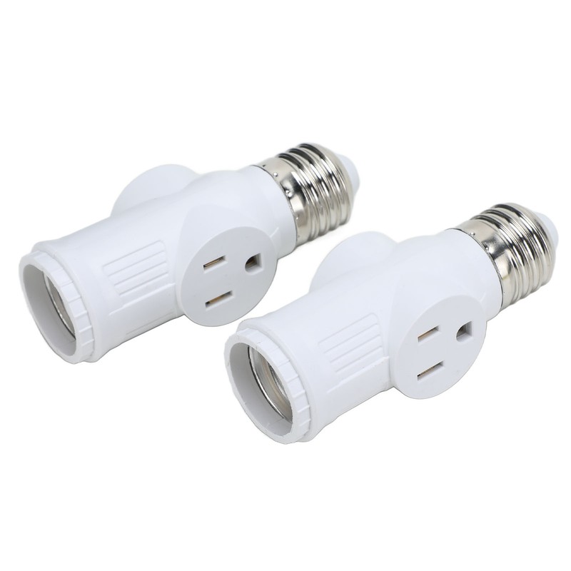 2Pcs 3 Prong Light Socket Adapter Plug White E26 Light