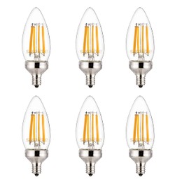 Sunlite 40270 LED Edison B11 Torpedo Tip Chandelier Light Bulb, 7.5 Watts (60 W Equivalent), 810 Lumens, Candelabra E12 Base, Dimmable, ETL Listed, Title 20 Compliant, 90 CRI, 2700K Soft White, 6 Pack