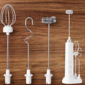 Professional USB Rechargeable Handheld Milk Frother, Electric Whisk Drink Mixer with 3 Heads 3 Speeds Coffee Frother Electric Stirrer For Latte,Cappuccino,Hot Chocolate,Protein Shake (White)