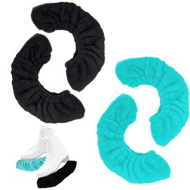 UQTUKO 2 Paare kufenschoner schoner für Schlittschuhe Eishockey elastische für Damen Herren schlittschuh zubehör mit verstärkter Laufschiene Schlittschuh Soakers frottee Größe L Blau Schwarz