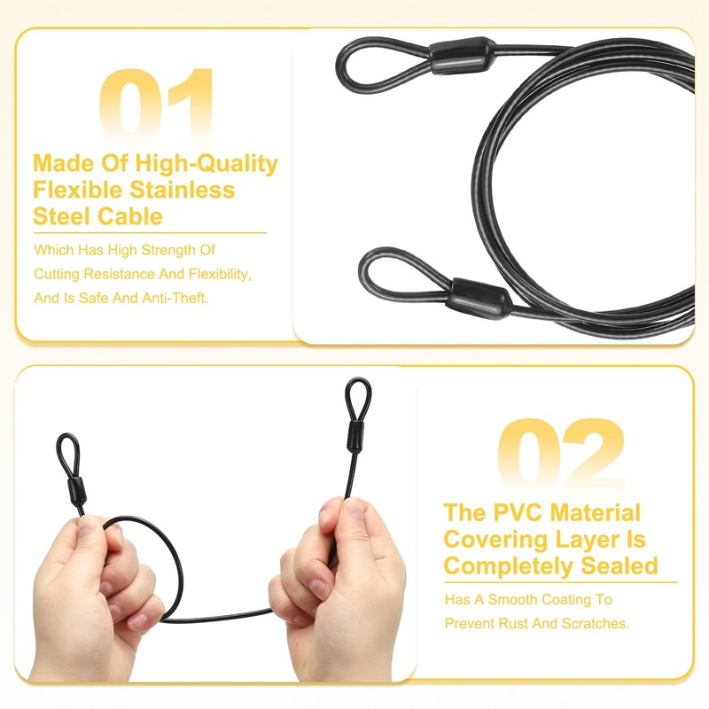 PATIKIL Security Cable 3 ft x 1/8" (3mm), 2Pcs Braided