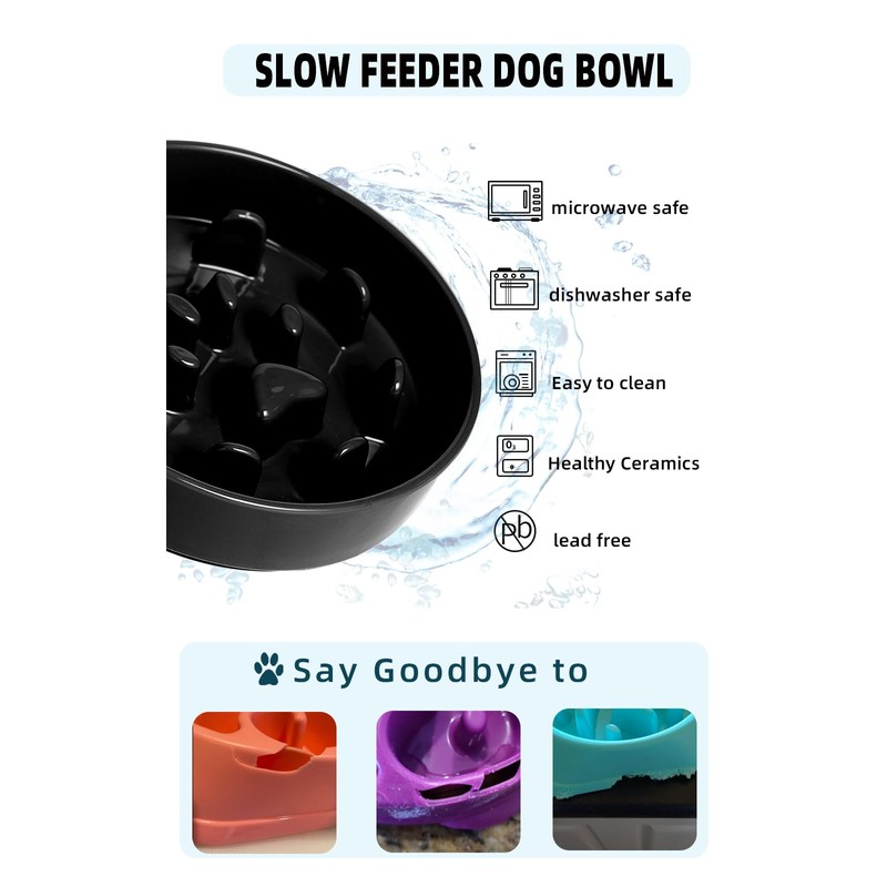 HAOTOP Ceramic Fun Slow Feeder Bowl, Porcelain Slow Eater Bowl