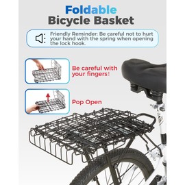 Fitense Bike Basket Rear- Folding Bicycle Basket with Waterproof Cover, Liner and Cargo Net, Bicycle Basket for Adult Women Men, for 26" - 29" and 700c Bikes