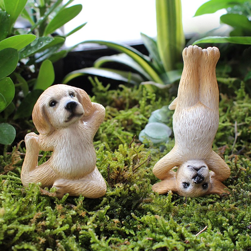 Yoga Dog Figurine Set Dog Doing Yoga Statue Miniature Garden