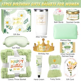 Birthday Gifts for Women Self Care Friendship Gifts, Vanilla Relaxing Spa Gifts Basket Care Package w/ Luxury Flannel Blanket 20 Oz Tumbler, Unique Mothers Day Gift Idea for Mom Her Friend Sister Wife