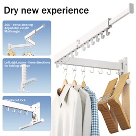 LIENAHU Drying Rack, Wall Mounted Clothes Rack, Aluminum, 220lbs Capacity, Foldable, White