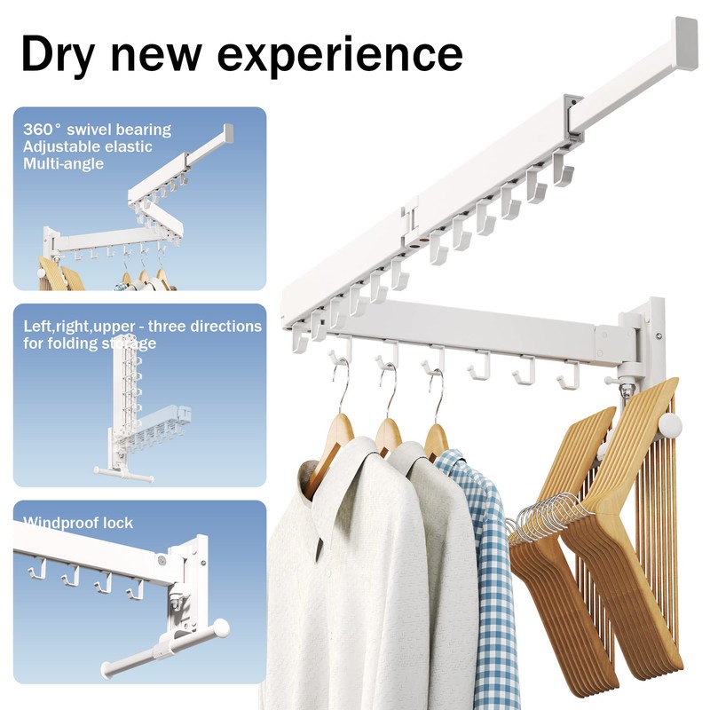 LIENAHU Drying Rack, Wall Mounted Clothes Rack, Aluminum, 220lbs Capacity,
