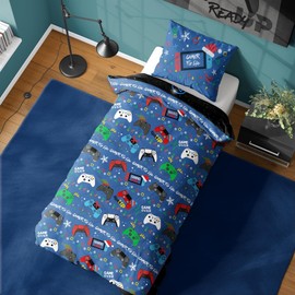 Gamer Single Duvet Cover - Gamer For Life Christmas Design - Reversible Bedding Set - Polycotton