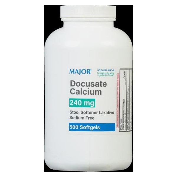 Major Docusate Calcium 240 mg Stool Softener Laxative Sodium Free - 500 Softgels