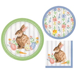 Floral Party Supplies Tableware Bundle for 8 Guests in Spring Cottage Design – Dinner Plates, Dessert Plates and Lunch Napkins