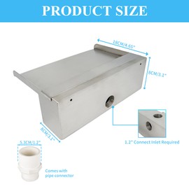 SUMGREEN 36 Inch Pool Fountain 304 Stainless Steel Waterfall Spillway with Pipe Connector Kits, Wider Water Flow Sheer Descent Platform Water Feature Fountain for Swimming Pool, Outdoor Garden Decor