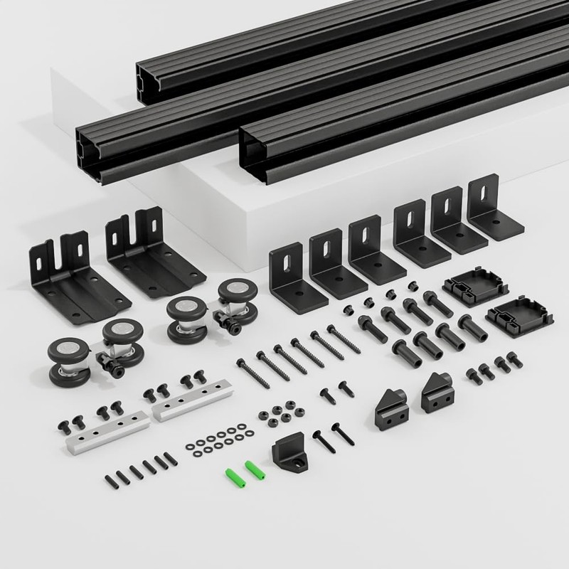CCJH 8FT/96'' Box Rail Sliding Barn Door Hardware Kit Aluminium