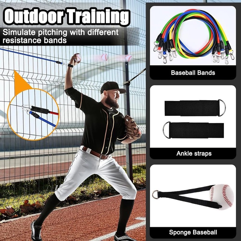 12Pcs Baseball Resistance Bands Set, 5 Resistant Level Baseball Bands