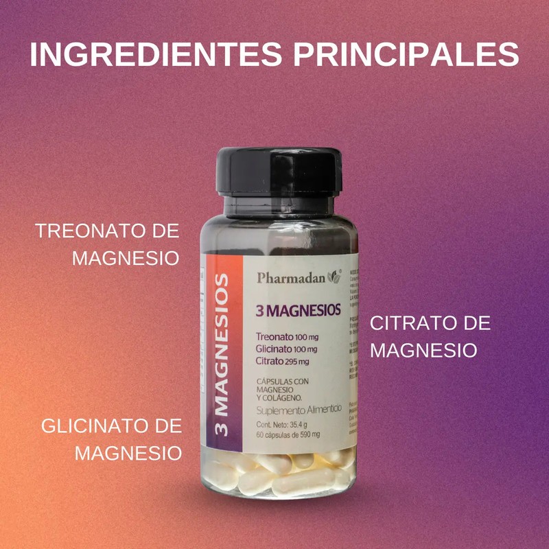 Magnesio Complex 3 Pharmadan Citrato Glicinato Treonato 60 Cápsulas