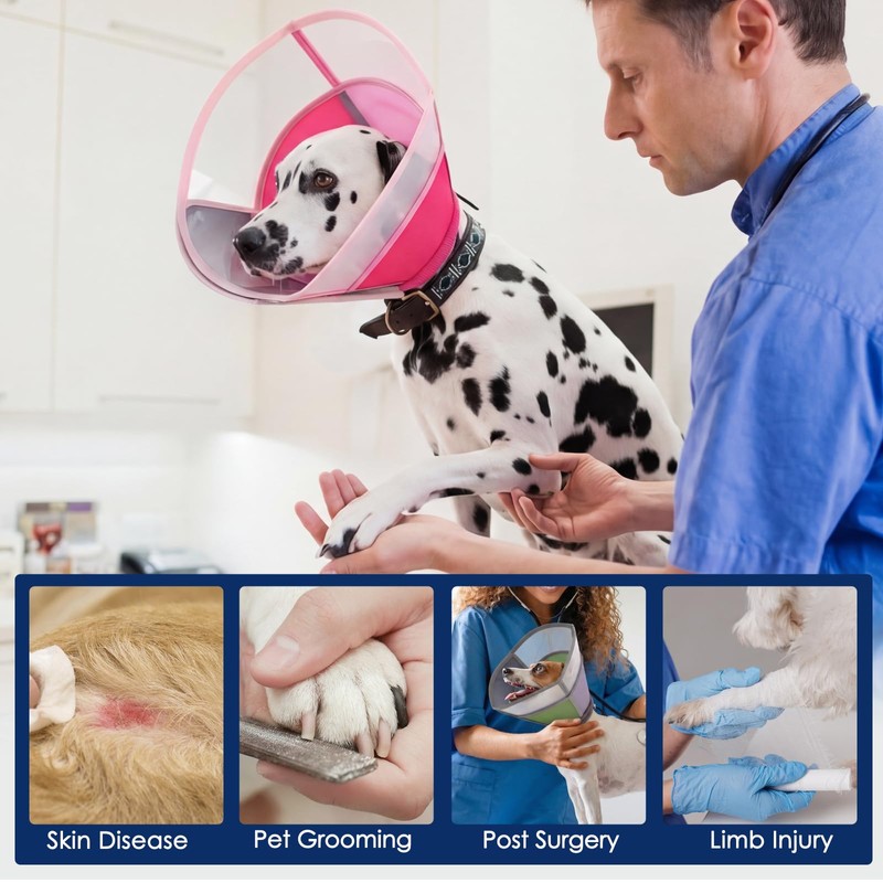 KOESON Dog Cone Collar with Adjustable Drawstring, Reflective & Soft