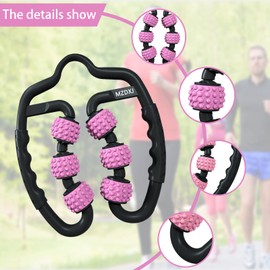 MZDXJ Upgraded Fit Roller Pro, 6-Wheel Fascia Muscle Roller,Massage Roller for Deep Tissue Massage, Muscle Soreness Relief, Thigh, Calf, Arm, Shoulder Cellulite Reduction(Black-Pink)