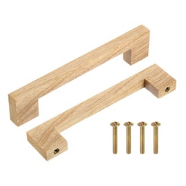 sourcing map 2Pcs Wood Drawer Pulls, 5 Inch Hole Center Square Wooden Drawer Pulls Cabinet Handles with Screws for Kitchen Dresser Wardrobes Door Cupboard, Ash Wood