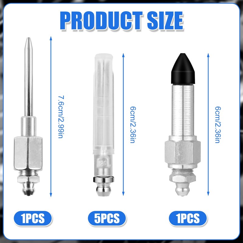 7pcs Grease Gun Needle Accessory Set, Including 5 Grease Needle