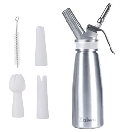 Aluminum Whipped Cream Dispenser, Leak-Free Whip Cream Maker Canister with 3 Decorating Nozzles & Cleaning Brush, Large 500ml, Whip Cream Dispenser for Use with Whip Cream Charger, Silver