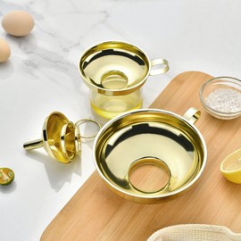 Gold Funnel Set 3 Pieces Small Stainless Steel Funnel, Kitchen Funnel Set for Transferring Essential Oils Liquid Fluid Spice Dry Ingredients Powder, Gold Funnels for Kitchen Use