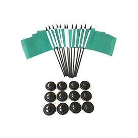 Box of 12 Solid Green 4"x6" Miniature Desk & Table Flags With 12 Flag Stands, 4x6 Solid Green Small Mini Stick Flags