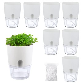 Self Watering Pots for Indoor Plants, Flower Pots Outdoor, 8 Pack 3.2 Inch Small Self Watering Planter, Plant Pots with Decorative Stones, Flower Pot, Plant Pots Indoor, Mini Flower Pots Indoor, White