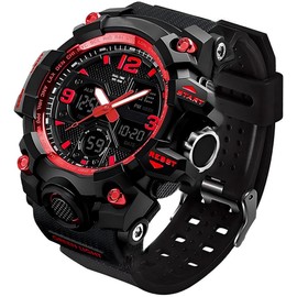 LYMFHCH Men's Analog Sports Watch, LED Military Digital Watch Electronic Stopwatch Large Dual Dial Time Outdoor Army Wrist Watch Tactical