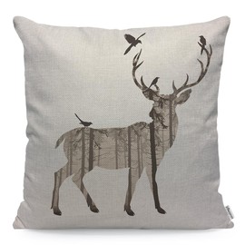 WONDERTIFY Deer Cushion Cover Fashion Deer Bird Decorative Throw Pillow Covers, Sofa Pillow Case 45X45 Cm