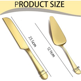 FeelGlad - Juego de 2 cuchillos para tartas de boda, juego de 2 cuchillos y servidores, elegante cuchillo y servidor con bordes redondeados de acero inoxidable grueso para boda, cumpleaños, oro