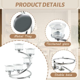 5-Piece Glass Tea Light Candle Holder Set, Black Metal Spiral Stand, Rotating Centerpiece for Table Decor (2, Silver)