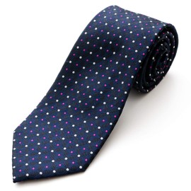 Michi Kolondon Brand Necktie, 100% Silk, Jacquard Weave, Dots, Small Flowers, D Pattern: D Navy