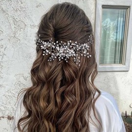 Easedaily Pearl Bride Wedding Hair Vine Silver Crystal Headpieces Leaf Headband Flower Bridal Hair Accessories for Women and Girls