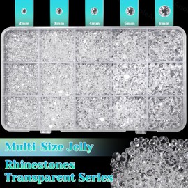 12000Pcs Clear White Rhinestones for Bedazzling, 2/3/4/5/6mm Mix Sizes Jelly Bedazzling Resin Gems, Clear Gems Bedazzling for Crafting, Flatback Resin Rhinestones for DIY Face Makeup Crafts Tumblers