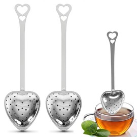 NHQZ Set of 2 tea strainers, stainless steel, tea strainer, tea maker, tea infuser for loose tea, tea strainer, heart, silver