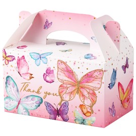 Giiffu Butterfly Party Treat Boxes Gable Candy Boxes Party Favor Boxes Paper Gift Boxes for Birthday Party, Weddings Events, Baby Shower, 6.3 x 3.54 x 3.54 Inches Candy Box (Pink Butterfly, 12-Pack)