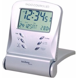 Technoline, WT 171 Reisewecker WT 171 mit Funkuhr, Innentemperaturanzeige sowie Datums- und Wochentagsanzeige, 70 x 20 x 95 mm, Schwarz/Schwarz