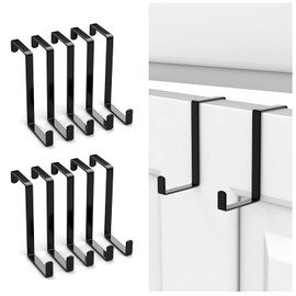 Booda Brand Over The Door Hooks 10 Pack, Z-Shaped Door Hanger Hook Fits The 1 3/8" and 1 3/4" Door Widths, Reversible Metal Door Hooks for Hanging Clothes, Coats, Towels, Shoe Organizers (Black)