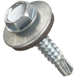 Small Parts Steel Self-Drilling Screw, Zinc Plated Finish, Hex Washer Head, External Hex Drive, Sealing, Includes Washer, 1-1/4" Length, #10-16 Threads (Pack of 100)