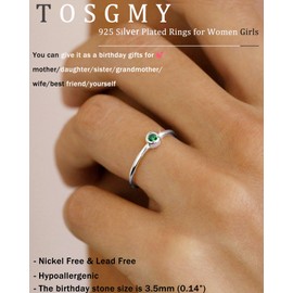 TOSGMY Birthstone Rings for Women Non Tarnish 14K Gold Plated Sterling Silver Stackable Birthday Gifts for Mom Dainty Emerald Green Blue CZ Gemstone Ring for Mothers Daughter Bridesmaid Gifts Jewelry