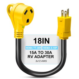 FROSTYRIDER 30 Amp to 110 Volt RV Adapter Cord 18 Inch,15A to 30A Electrical Power Adapter,NEMA 5-15P to NEMA TT-30R RV Dogbone Adapter Cord 12/3 Gauge with Grip Handle,ETL Listed