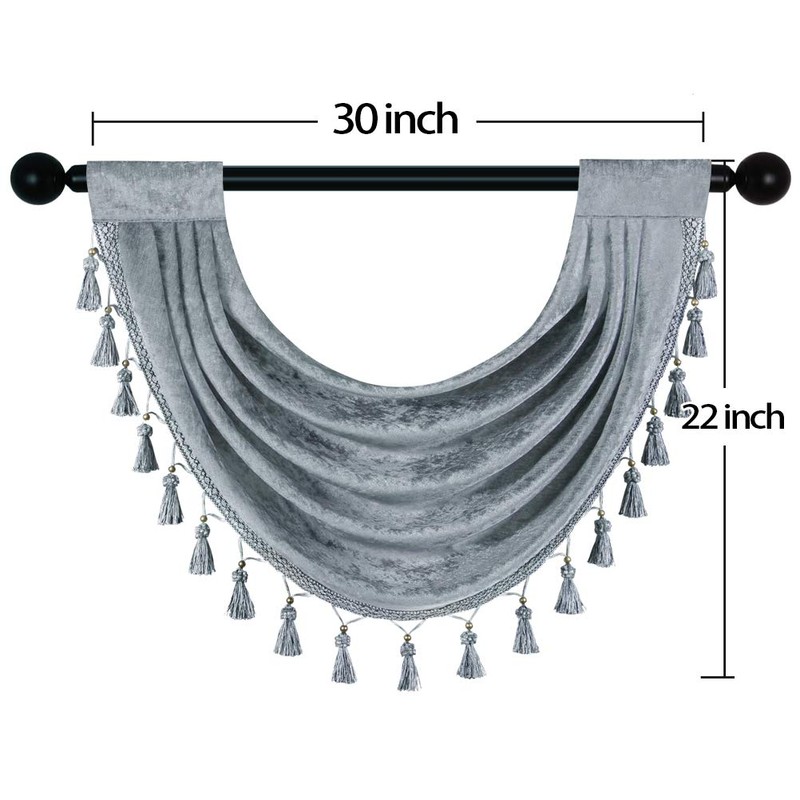 ELKCA Thick Chenille Waterfall Swag Valances for Living Room Silver