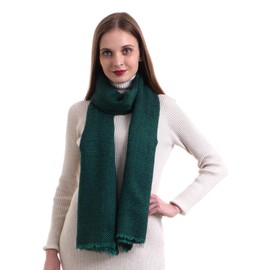 EH Pure 2 Ply Cashmere Scarf/Stole, Melange Herringbone, Super Soft, Thick & Lightweight Pashmina (Emerald Green & Black)