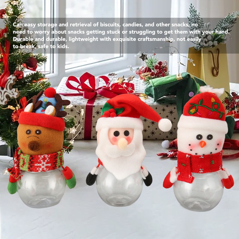 3pcs Christmas Candy Jars Transparent Clear Plastic Biscuits Jars Decorative