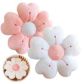 Mineup 2 Pcs Flower Pillow, 35cm Flower Cushion, Flowers Shaped Cushion Floor Chair Seat Pad for Home Bedroom Decoration Sofa Chairs and Car Seats, Lovely Gifts, Fluffy Soft, White&Pink