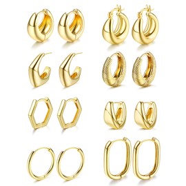 KALVICA 6/8/9 Pairs Hoop Earrings Gold Earrings for Women Girls 14K Gold Plated Small Twisted Huggie Hoop Earrings Set Fashion Chunky Earrings Gold, Copper