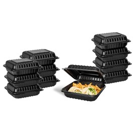 Karat 8'' x 8" Black PP Hinged Container, 1 compartment - 250 ct