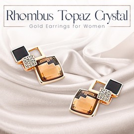 Crystalline Azuria Women 18ct Gold Plated Rhombus Brown Simulated Topaz Crystal Earrings
