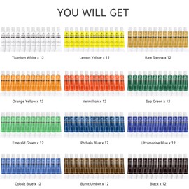 PHOENIX Acrylic Paint Set, 144 x 12ml / 0.4 fl Oz. Tubes Holiday Gift Pack - 12 Colors, Bulk Set Non-Toxic Paint Party for Artists & Beginners